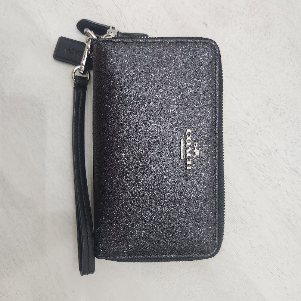 Black Metallic Coach Wristlet Wallet